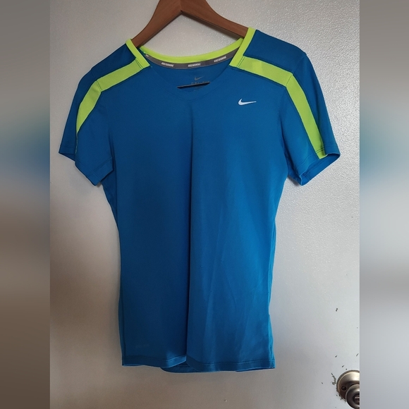 Nike Dri-FIT Blue and Neon Green Tee - Picture 1 of 5